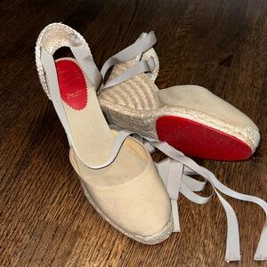 Authentic Christian Louboutin Brigitte tan espadrilles platform wedge sz 10 / 41